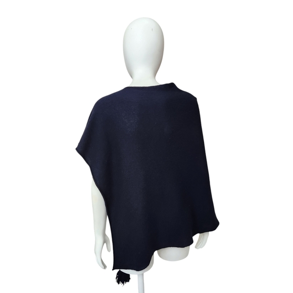 Balboni Bohemian Chic Italian Lux All Cashmere Asymmetrical Black Tassel Cape OS - Picture 5 of 13